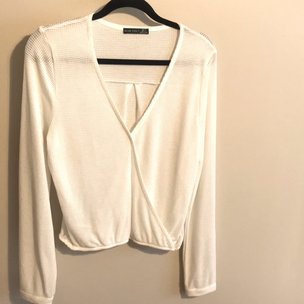 Black Tape Long Sleeve Off White Top
